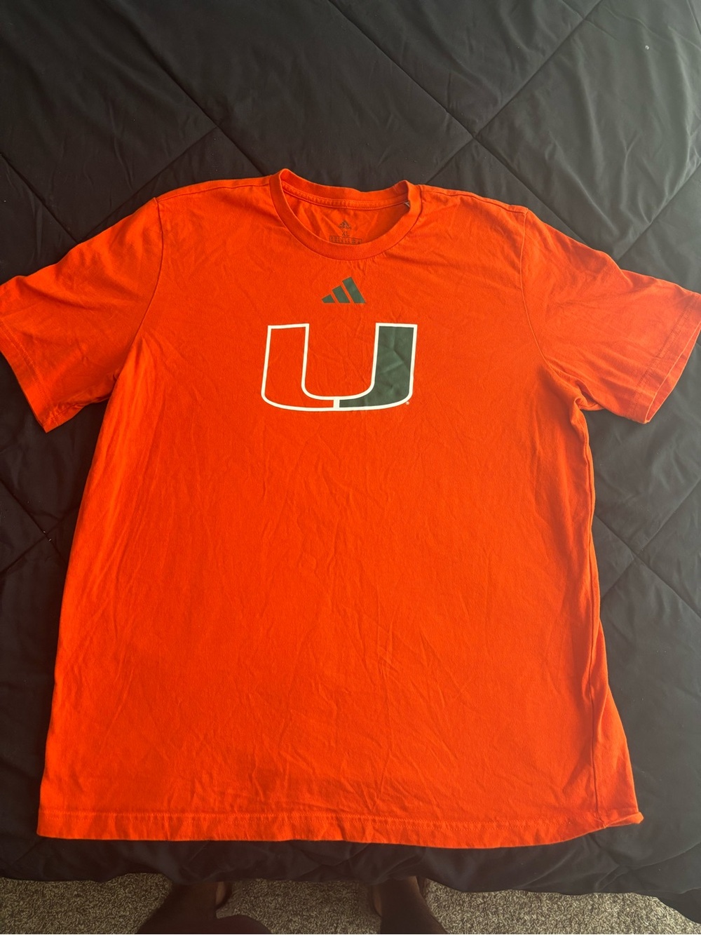 Adidas University of Miami Hurricanes Green Orange U Logo T Shirt | Men’s XL